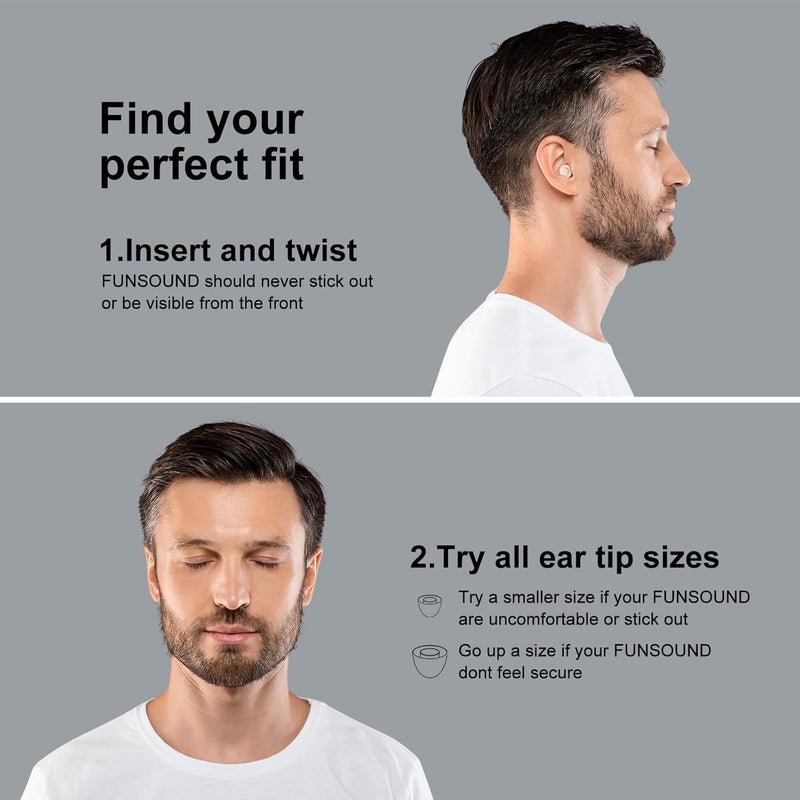 FUNSOUND Ear Plugs for Sleeping Noise Reduction Reuseable, Concerts, Focus, Travel, Work, High Fidelity – 7 Pairs Eartips – Flexible Soft – Touch – NRR of 24 and 27 dB Noise Cancelling (Skin) - Image 3